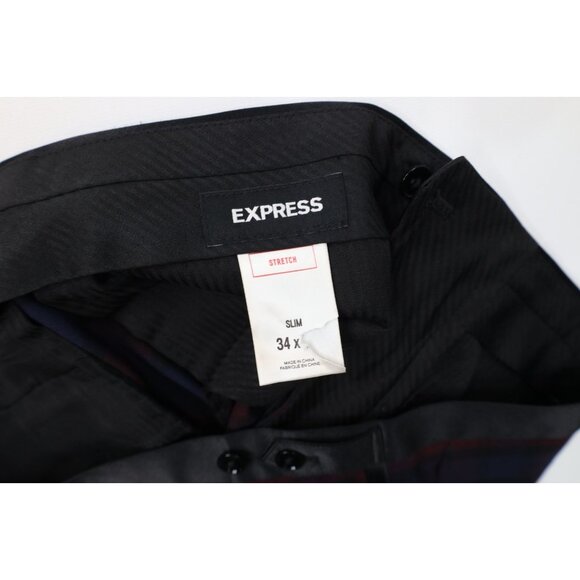 Express Mens 34x31 Stretch Slim Satin Stripe Tuxedo Chino Pants Trousers Plaid - Picture 7 of 12